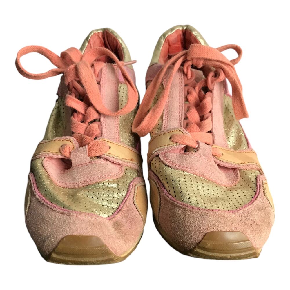 ASH Dean Bis Wedge Sneakers Womens EU 39 Pink Gold Leather 2" hidden heel Lace U